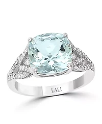 14K White Gold Diamond And Aquamarine Ring
