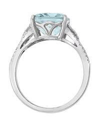 14K White Gold Diamond And Aquamarine Ring