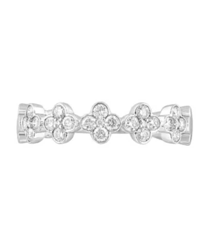 14K White Gold Diamond Clover Ring