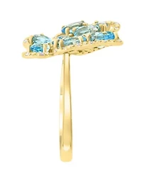 14K Yellow Gold Diamond And Swiss Blue Topaz Butterfly Ring