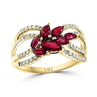 14K Yellow Gold Diamond And Ruby Ring
