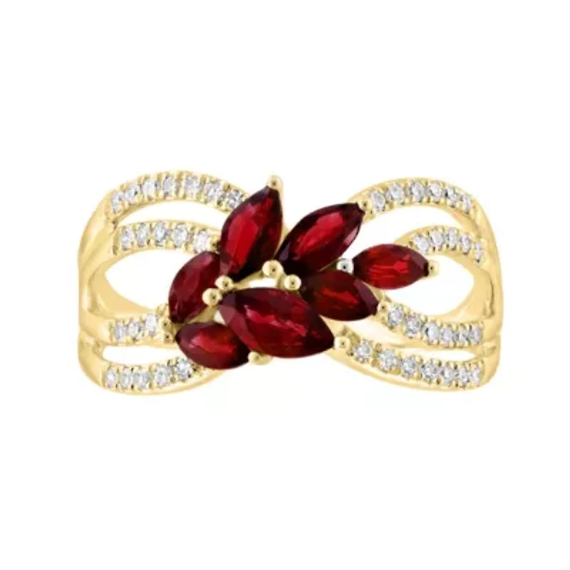 14K Yellow Gold Diamond And Ruby Ring