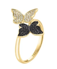14K Yellow Gold Diamond And Treated Black Diamond Butterfly Ring