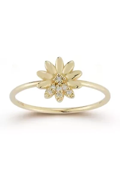 14K Gold Diamond Flower Cocktail Ring