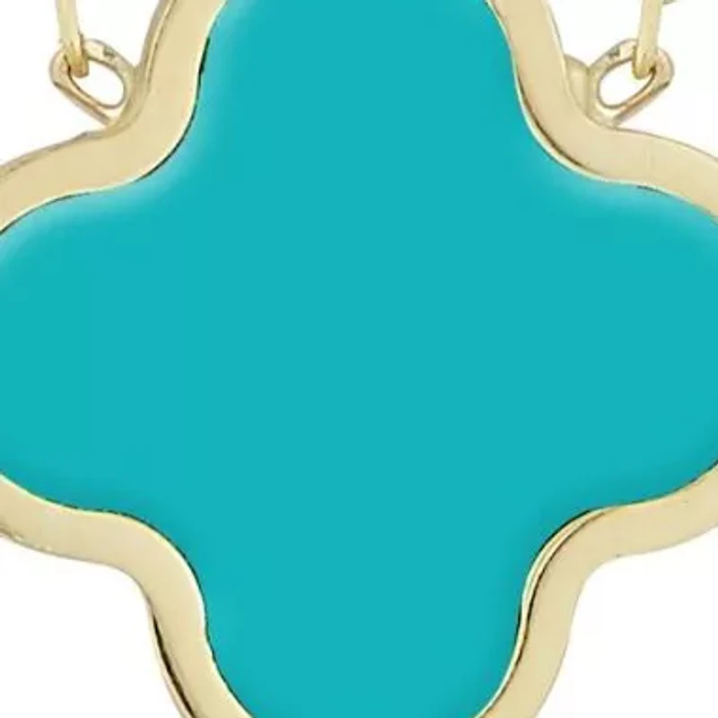 14K Gold Gemstone Clover Pendant Necklace, Made in Italy