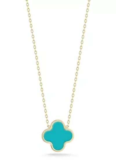 14K Gold Gemstone Clover Pendant Necklace, Made in Italy