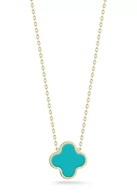 14K Gold Gemstone Clover Pendant Necklace, Made in Italy