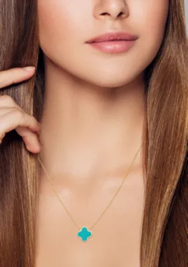 14K Gold Gemstone Clover Pendant Necklace, Made in Italy