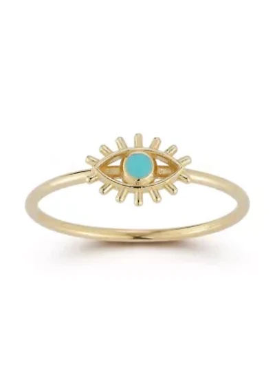 14K Gold Turquoise Evil Eye Signet Ring