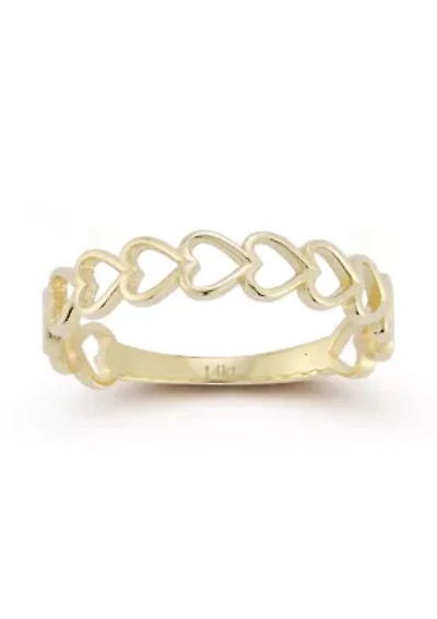 14K Gold Open Heart Band Ring