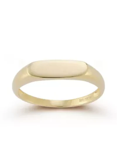 14K Gold Flattened Bar Signet Ring