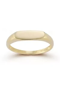14K Gold Flattened Bar Signet Ring