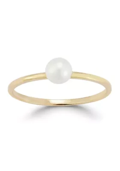 14K Gold Pearl Solitaire Ring, Made Italy
