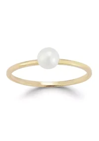 14K Gold Pearl Solitaire Ring, Made Italy