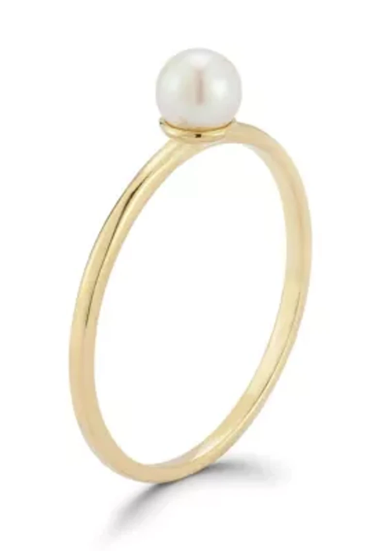 14K Gold Pearl Solitaire Ring, Made Italy