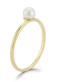 14K Gold Pearl Solitaire Ring, Made Italy