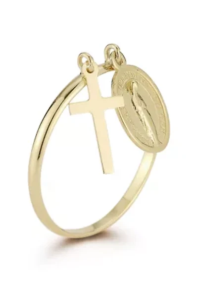 14K Gold Religious Charm Band Ring