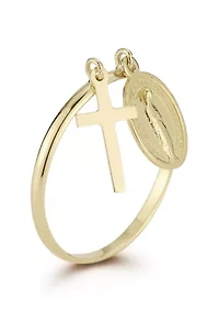 14K Gold Religious Charm Band Ring