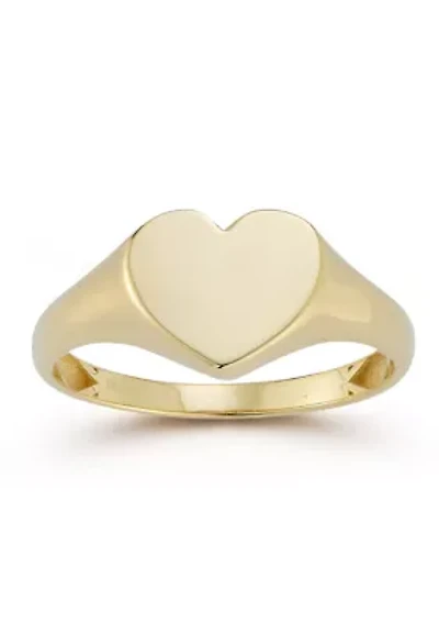 14K Gold Heart Signet Ring