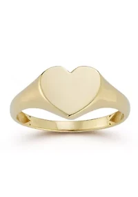 14K Gold Heart Signet Ring