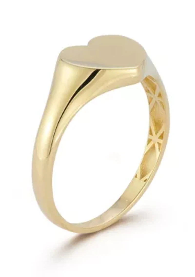 14K Gold Heart Signet Ring