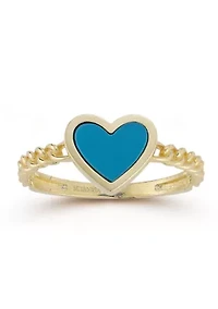 14K Gold Turquoise Heart Curb Chain Ring