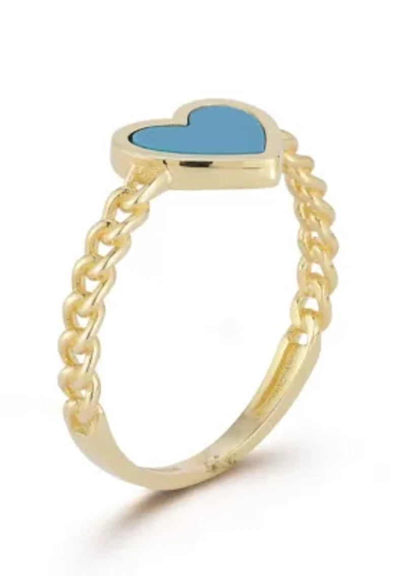 14K Gold Turquoise Heart Curb Chain Ring