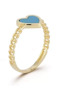 14K Gold Turquoise Heart Curb Chain Ring
