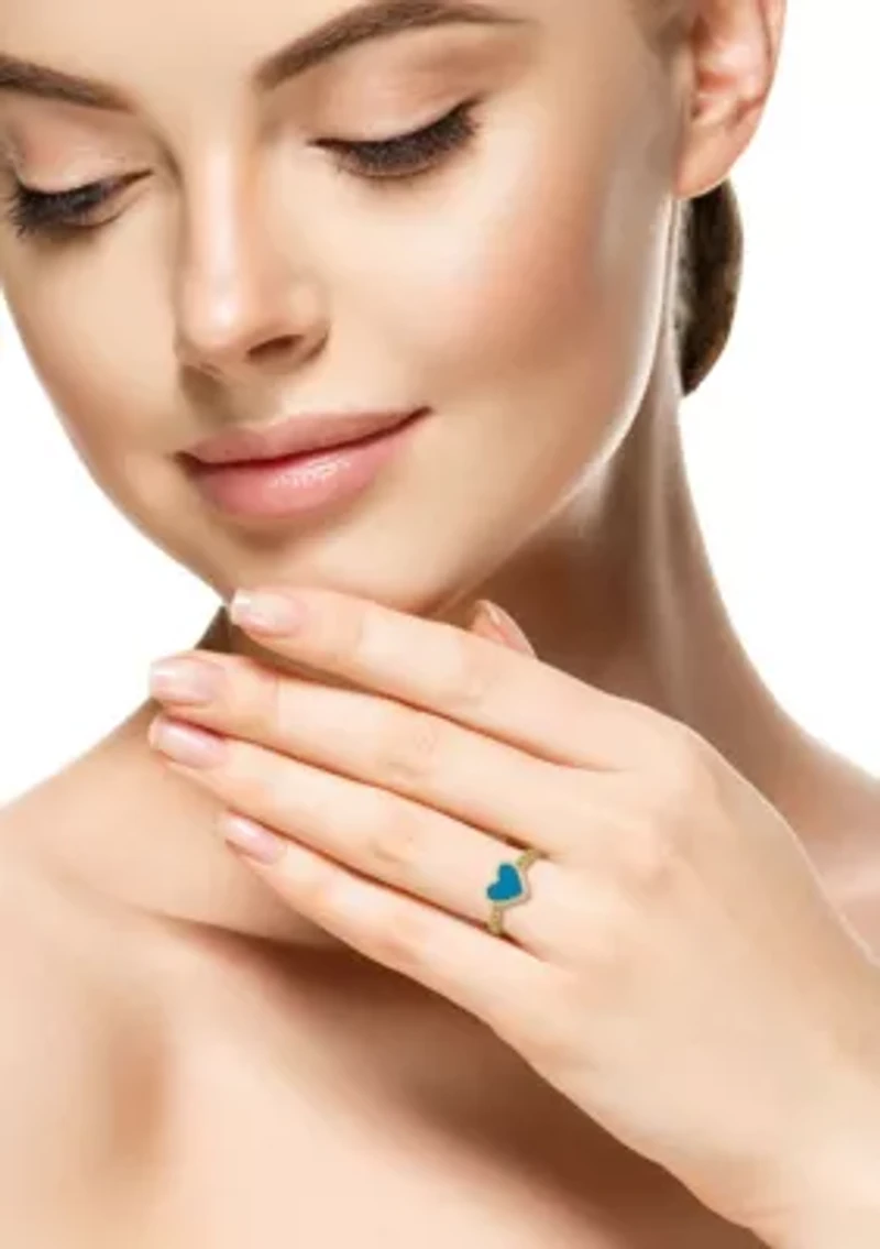 14K Gold Turquoise Heart Curb Chain Ring