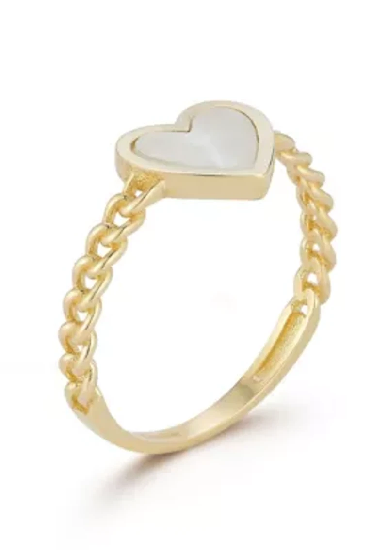 14K Gold Mother of Pearl Heart Curb Chain Ring