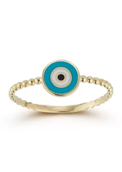 14K Gold Enamel Evil Eye Ring