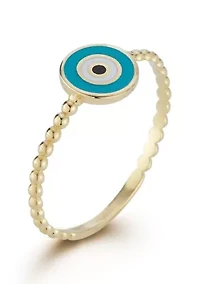 14K Gold Enamel Evil Eye Ring