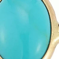 14K Gold Turquoise Oval Solitaire Ring, Made Italy