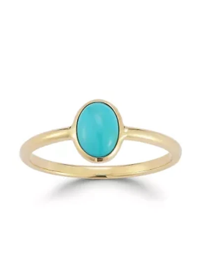 14K Gold Turquoise Oval Solitaire Ring, Made Italy
