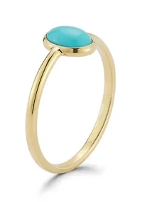 14K Gold Turquoise Oval Solitaire Ring, Made Italy