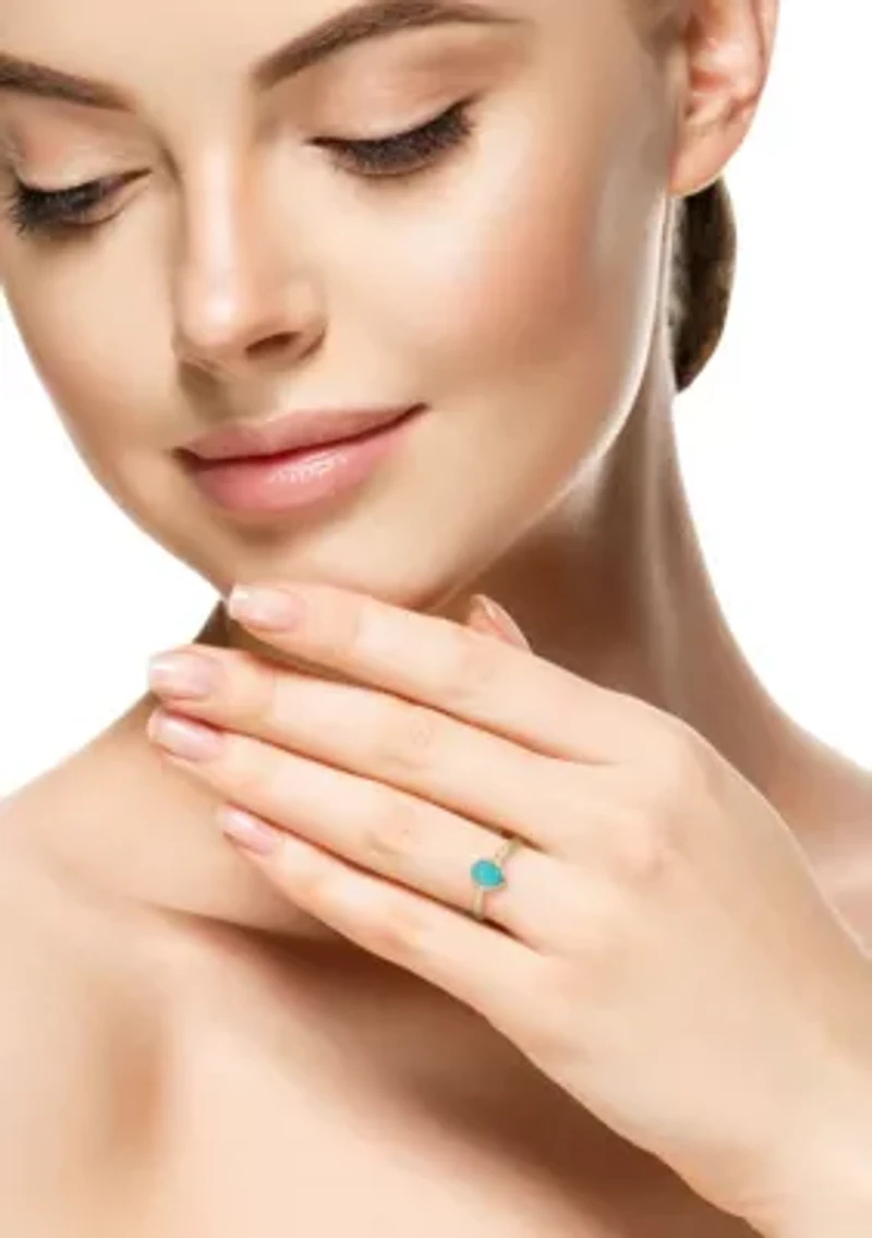 14K Gold Turquoise Oval Solitaire Ring, Made Italy