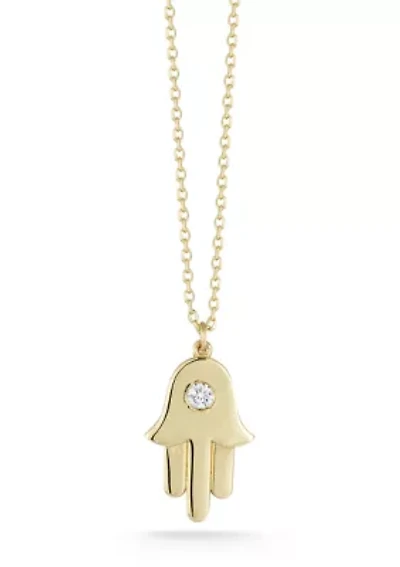 14K Gold Diamond Hamsa Pendant Necklace