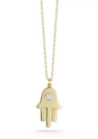 14K Gold Diamond Hamsa Pendant Necklace