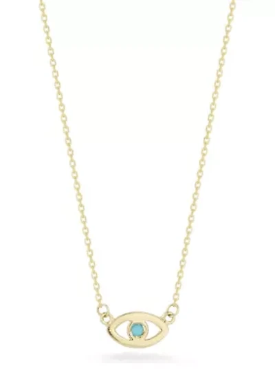 14K Gold Turquoise Evil Eye Pendant Necklace, Made in Italy