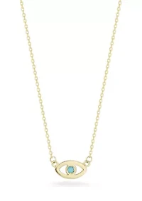 14K Gold Turquoise Evil Eye Pendant Necklace, Made in Italy