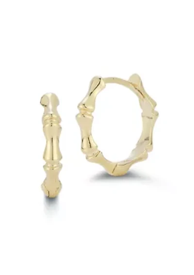 14K Gold Bamboo Huggie Hoop Earrings