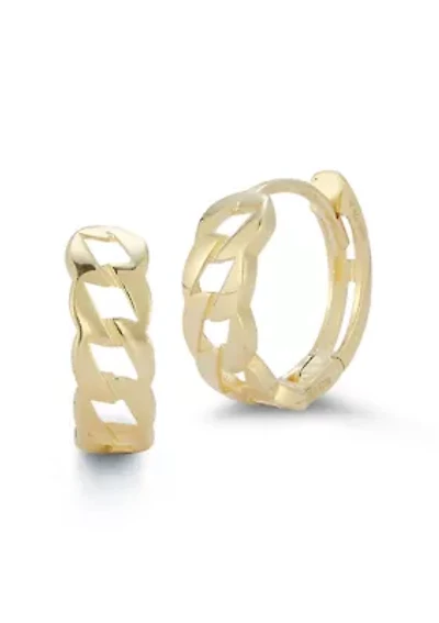 14K Gold Curb Chain Huggie Hoop Earrings