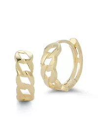 14K Gold Curb Chain Huggie Hoop Earrings