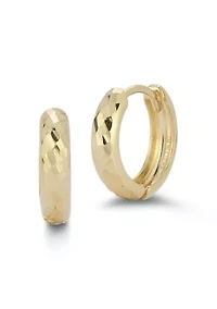14K Gold Hammered Huggie Hoop Earrings