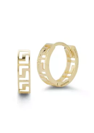 14K Gold Greca Huggie Hoop Earrings