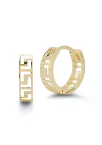 14K Gold Greca Huggie Hoop Earrings
