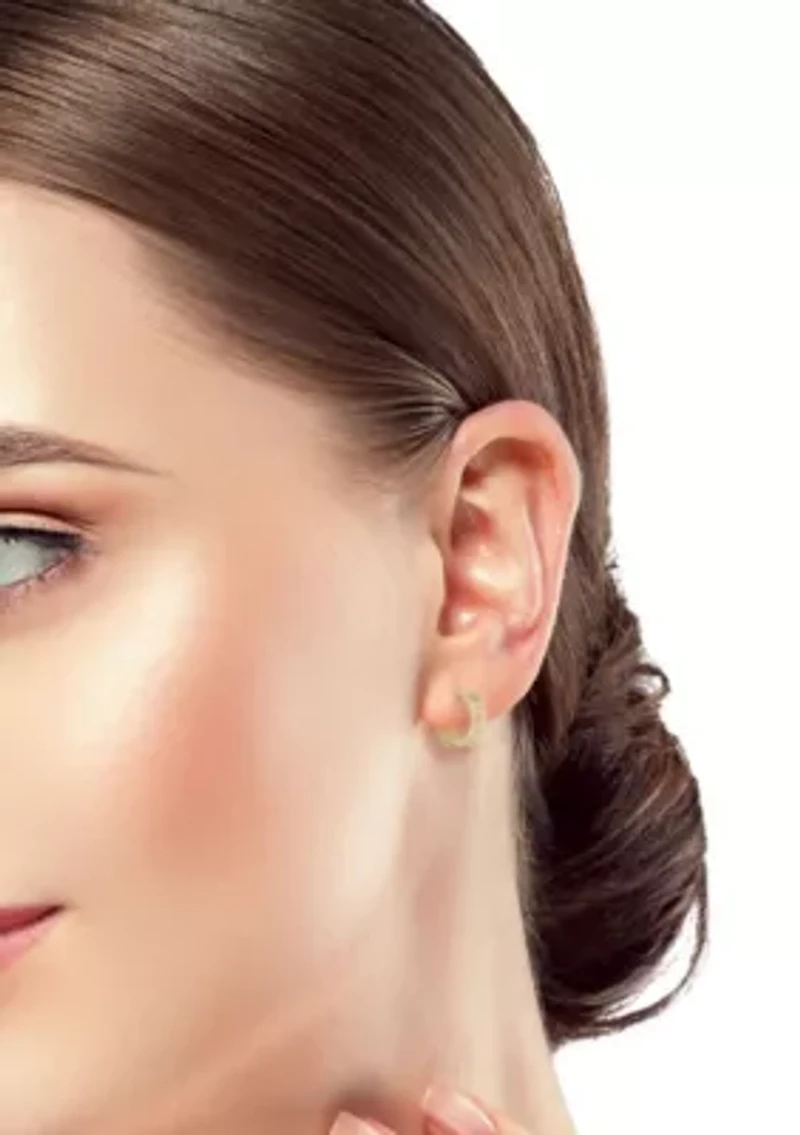 14K Gold Greca Huggie Hoop Earrings