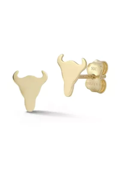 14K Gold Bull Stud Earrings