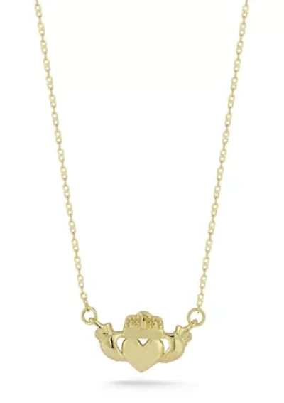 14K Gold Claddagh Heart Pendant Necklace