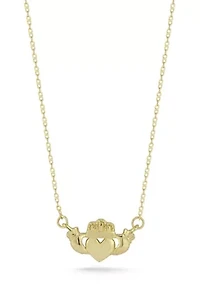 14K Gold Claddagh Heart Pendant Necklace